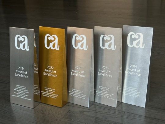 Communication Arts Award of Excellence trophies won by Marcie McGovern and M5M